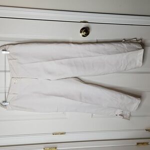Ann Taylor Loft lined white linen capris split tie hem